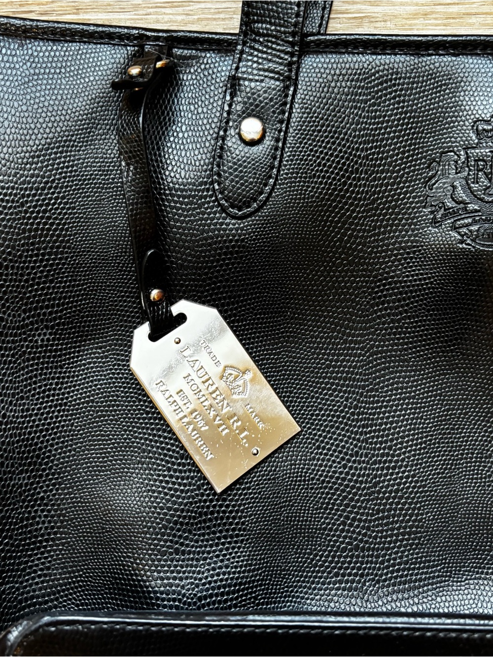 Ralph Lauren Black Leather Tote with Stud Accents - Picture 2 of 8